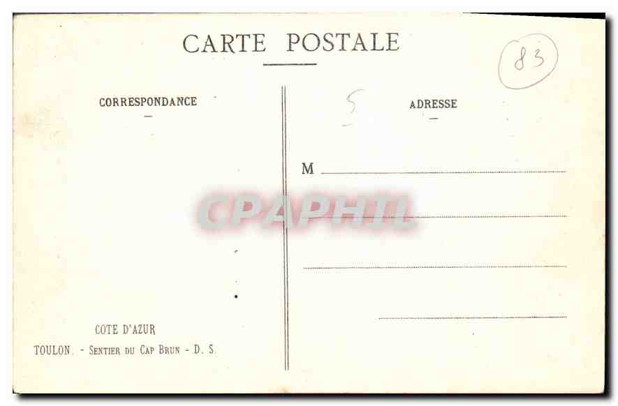 CPA Cote d'Azur Toulon Sentier du Cap Brun  — Rückseite