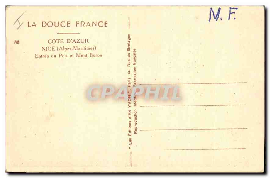 CPA Cote d'Azur Nice Alpes Maritimes entree du Port et Mont Boron  — Rückseite