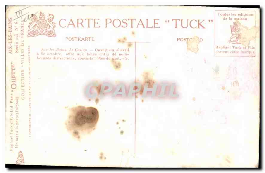 CPA Aix les Bains le Casino  — Rückseite