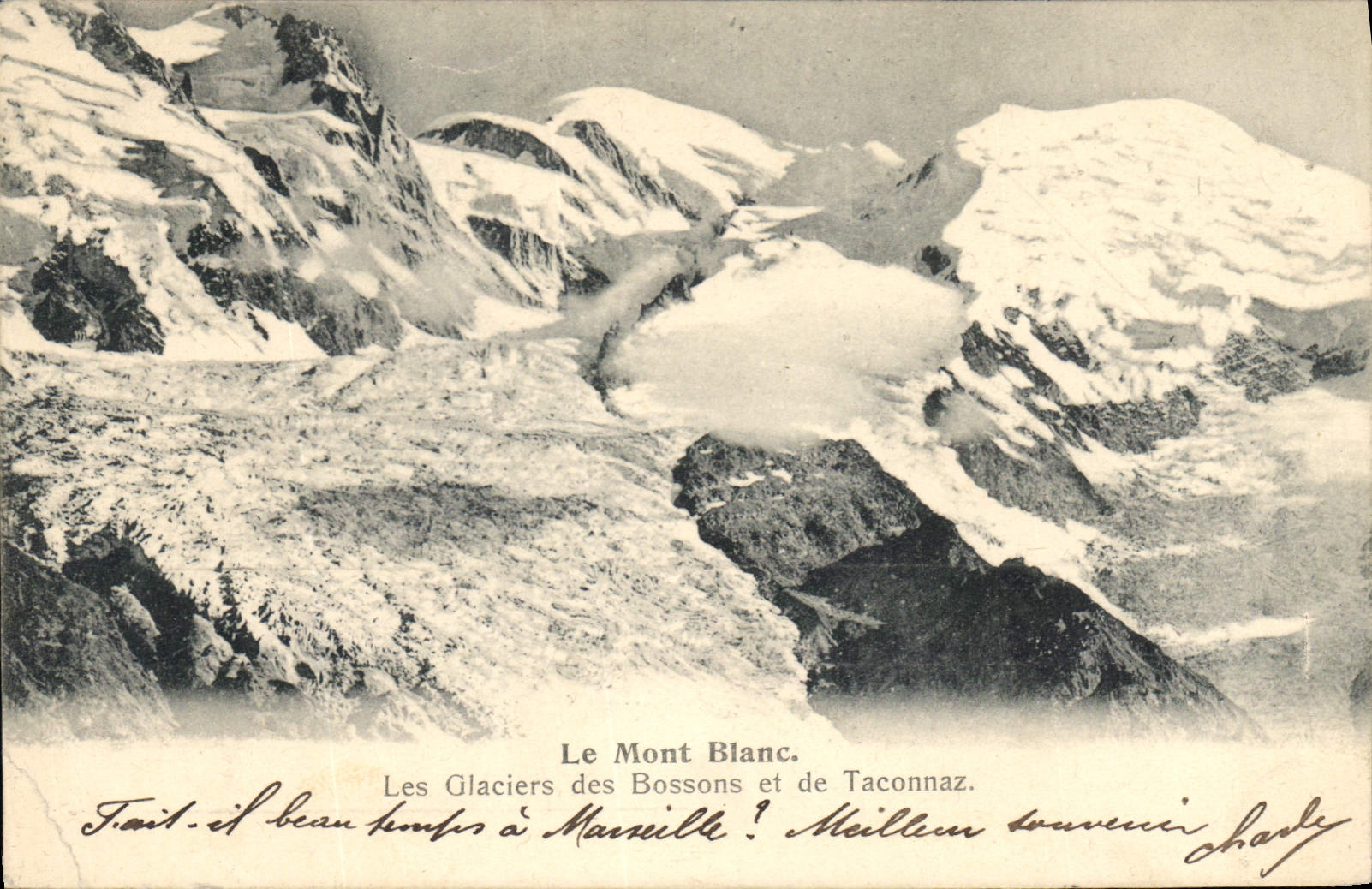 Mont Blanc — Die Gletscher von Bossons und Tacconnaz — unbekannter Verlag, Seriennummer nicht sichtbar