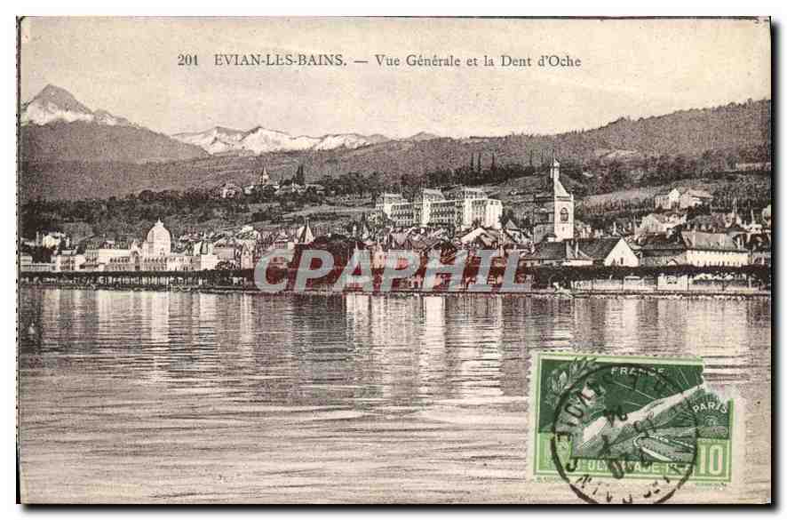 Évian-les-Bains — Vue Générale et la Dent d'Oche — Éditeur : Paris, n° 201