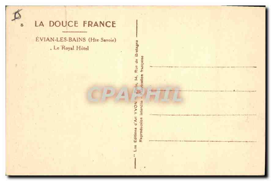CPA Evian les Bains Hte Savoie le Royal Hotel  — Verso