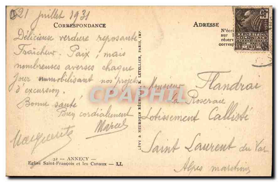Église Saint-François et les Canaux — Annecy — Éditeur Lévy & Neudrén, N°32 — Rückseite
