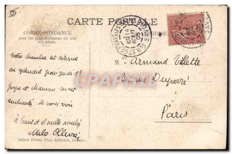 CPA Pavillon de Bellevue le Mont Blanc et Aiguille de Bionnassay  — Verso