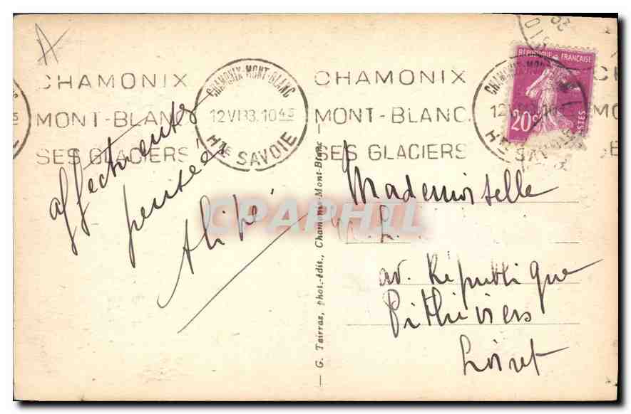 CPA Chamonix Mont Blanc la Mer de Glace  — Verso