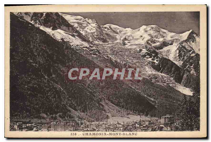 Chamonix-Mont-Blanc — vue panoramique des montagnes enneigées — CPAPHIL n°538