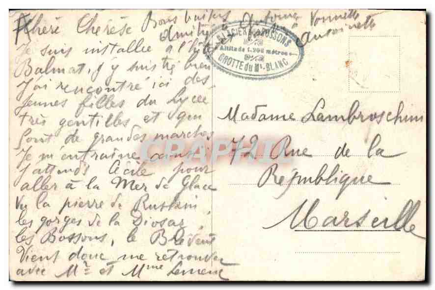 Grotte du Mont-Blanc au Glacier des Bossons — Charnaux Frères & Co., Genève, n° 7188 — Verso