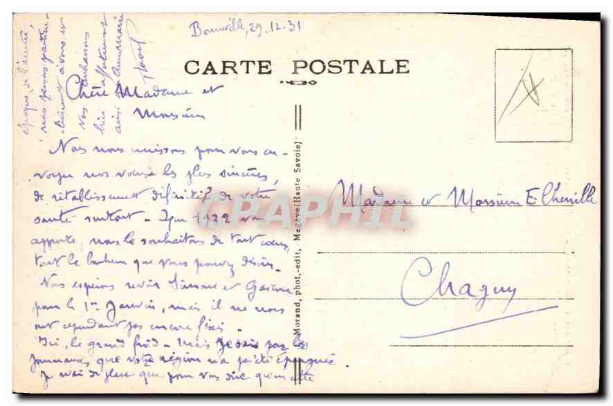 Chamonix-Mont-Blanc et les Aiguilles — Morrand, phot.édit. n°755 — Verso