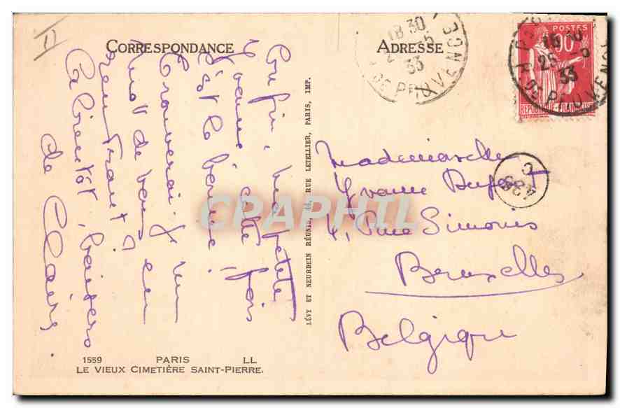CPA Paris Le Vieux Cimetiere Saint Puerre  — Rückseite