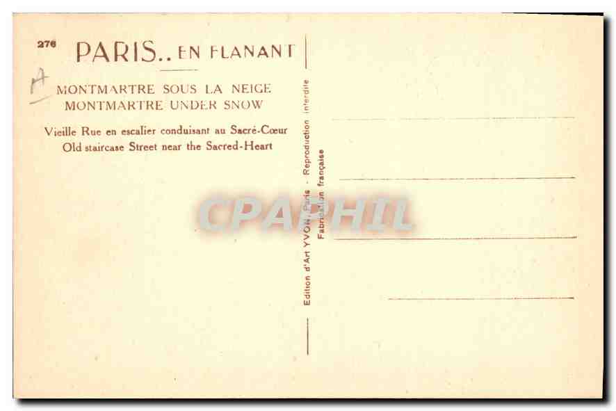 CPA Paris en Flanant Montmartre sous la Neige Vieille Rue en escalier conduisant au Sacre Coeur  — Rückseite