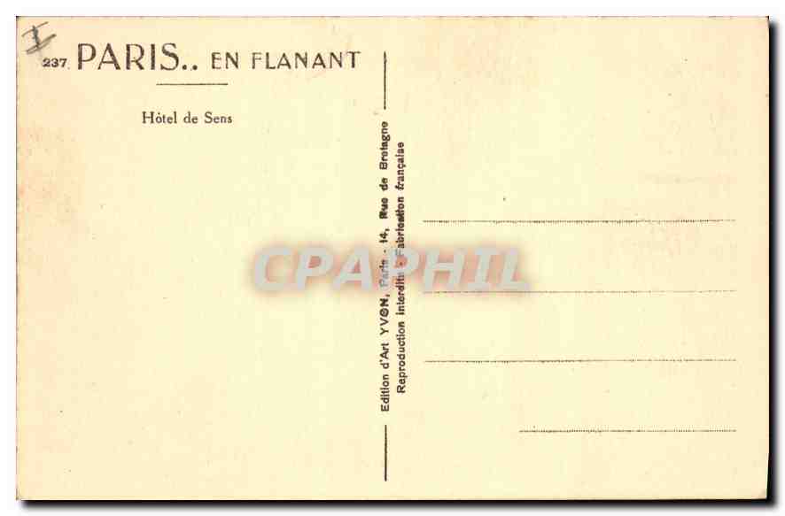 CPA Paris en Flanant Hotel de sens  — Rückseite