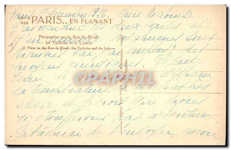 CPA Paris en Flanant Perspective sur la Rue de la Rivoli les Tuleries et le Louvre  — Rückseite