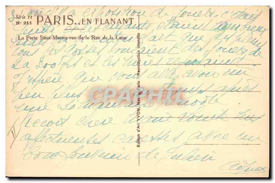 CPA Paris en Flanant La Porte Saint Maria vue de la Rue de la Lune Brioches du Soleil — Verso