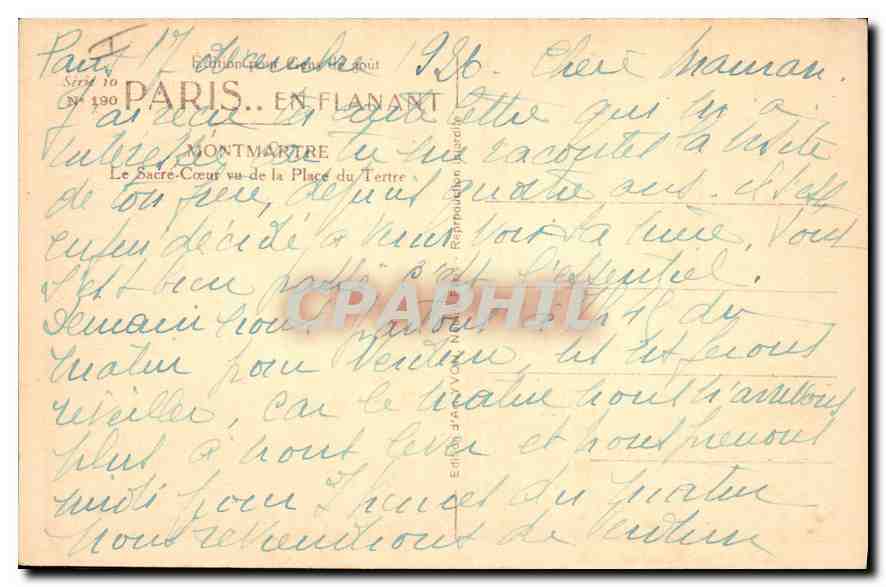 Montmartre — Blick auf den Sacré-Cœur von der Place du Tertre — Édition Yvon, Serie 190 — Rückseite