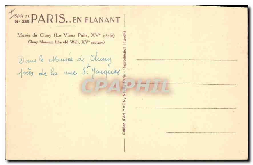 CPA Paris en Flanant Musee de Cluny  Le vieux puits — Rückseite