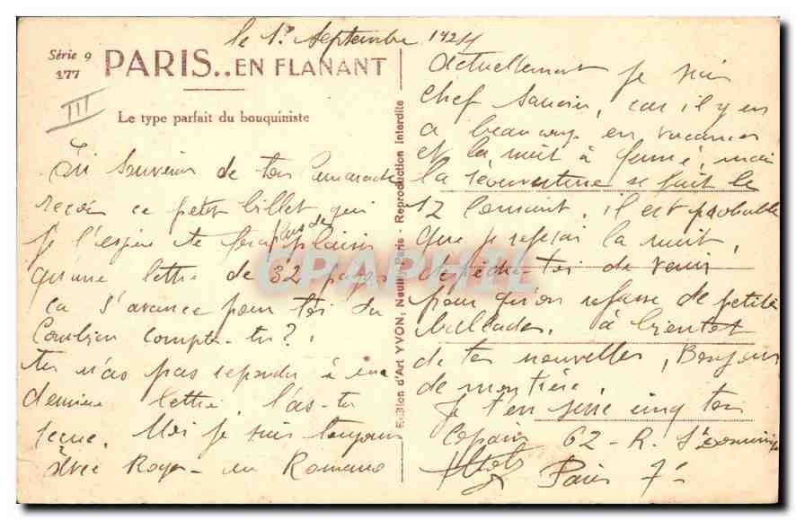CPA Paris en Flanant Le type parfait du Bouquinistre  — Rückseite