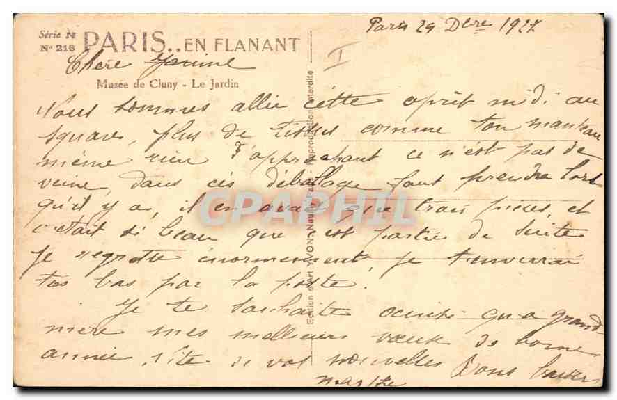 CPA Paris en Flanant Musee de Cluny Le Jardin  — Rückseite
