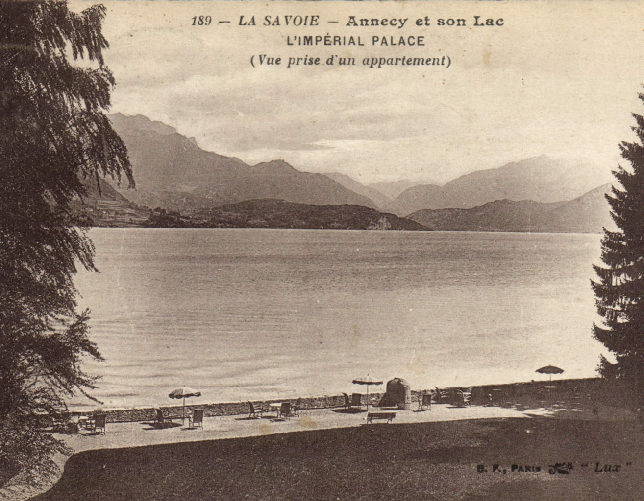 Annecy et son Lac — L'Impérial Palace — Vue prise d'un appartement — B. K., Paris, n° 189