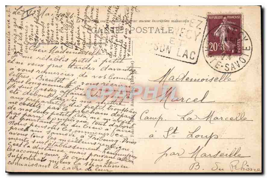 LAC d'ANNEGY (Hte-Savoie) — Ansicht des Sees durch einen von Bäumen gesäumten Weg — Verlag A. Gobillard, n°1108 — Rückseite