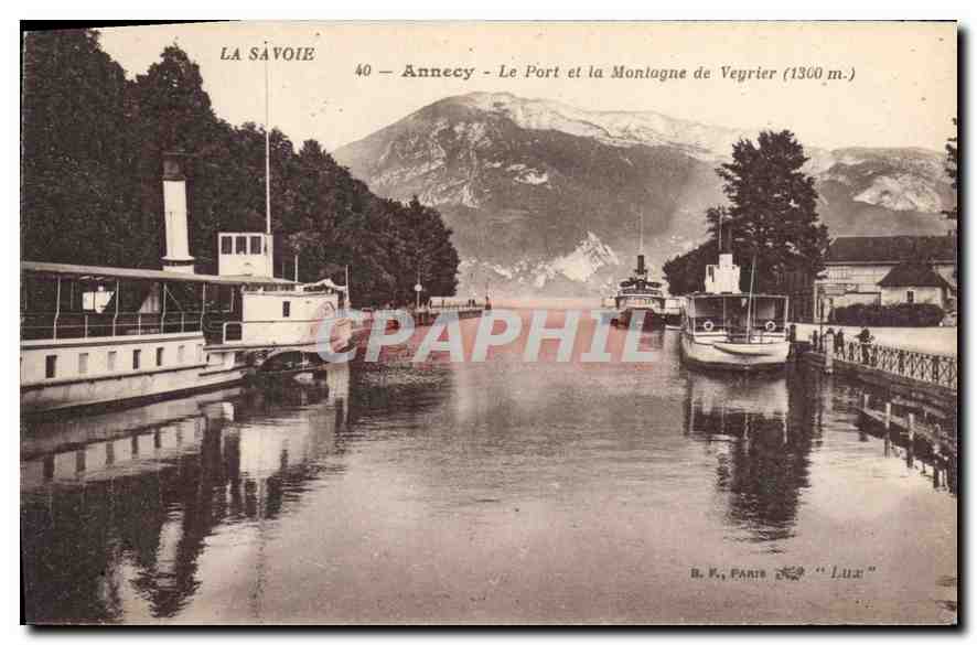 CPA La Savoie Annecy Le Port et la Montagne de Vergier Bateaux