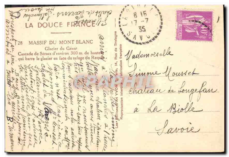CPA Massif du Mont Blanc  — Verso