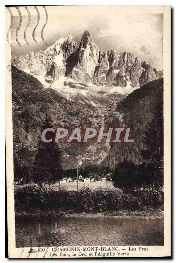 CPA Chamonix Mont Blanc Les Praz Les Bois le Dru et l'Aiguille Verte 