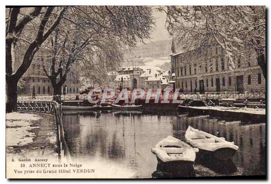 CPA Annecy sous la Neige Vue prise du Grand Hotel Verdun 