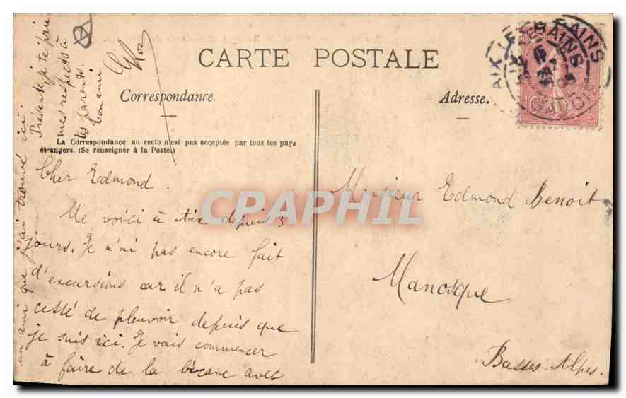 CPA Aix les Bains Lac du Bourget et Chateau de Bordeau  — Rückseite