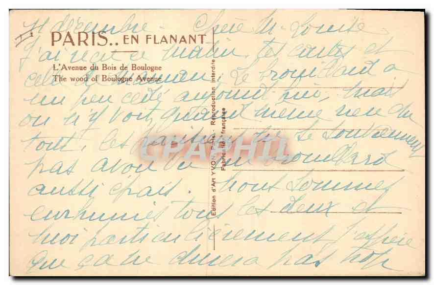 CPA Paris en Flanant L'Avenue du Bois de Boulogne  — Rückseite