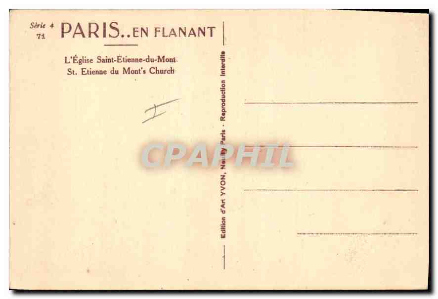 CPA Paris en Flanant L'Eglise Saint Etienne du Mont  — Rückseite