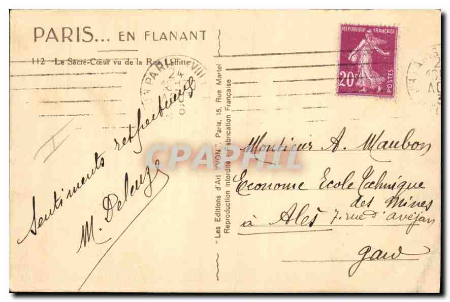 Paris... en Flanant — Le Sacré-Cœur vu de la Rue Laffitte — Les Éditions d'Art 'VON' Paris — Rückseite