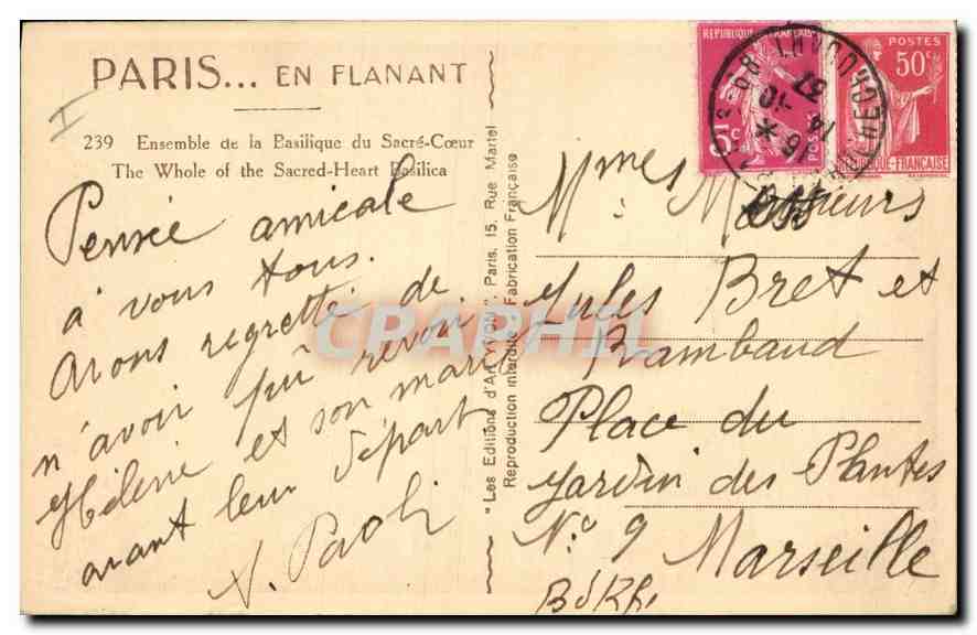 CPA Paris en Flanant Ensemble de la Basilique du Sacre Coeur  — Rückseite