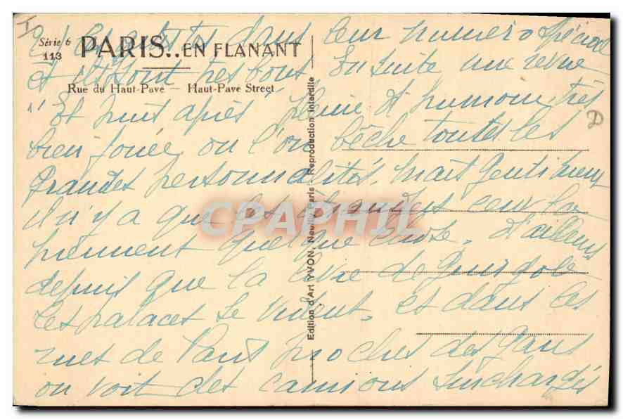 CPA Paris en Flanant Rue du Haut Pave Chevre Chevres — Verso