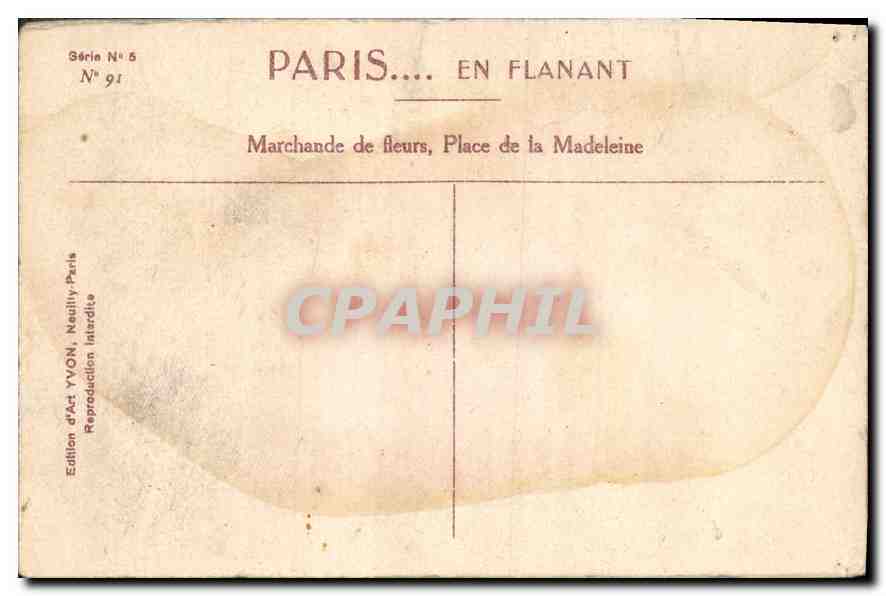 CPA Paris en Flanant Marchande de fleurs Place de la Madeleine  — Rückseite