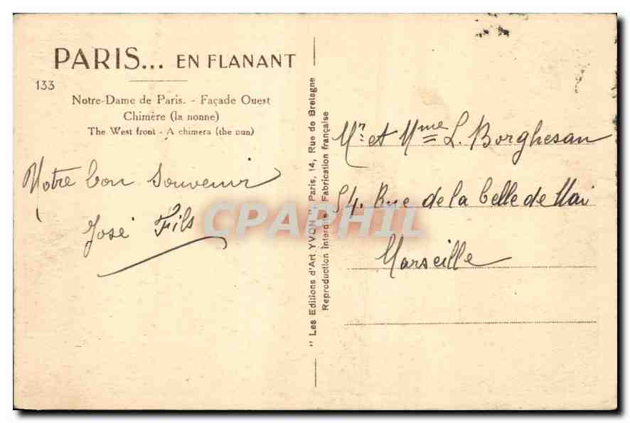 CPA Paris en Flanant Notre Dame de Paris Facade Ouest Chimere la nonne  — Rückseite