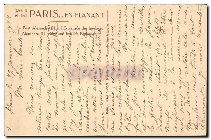CPA Paris en Flanant Le Pont Alexandre III et l'Esplanade des Invalides  — Verso