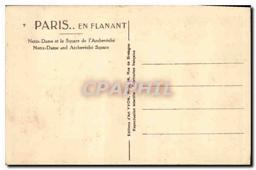 CPA Paris en Flanant Notre Dame et le Square de l'Archeveche  — Verso