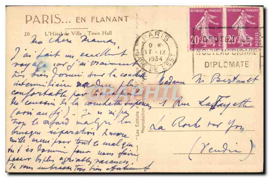 Paris — L'Hôtel de Ville — Éd. Les Éditions d'Art — Reverso
