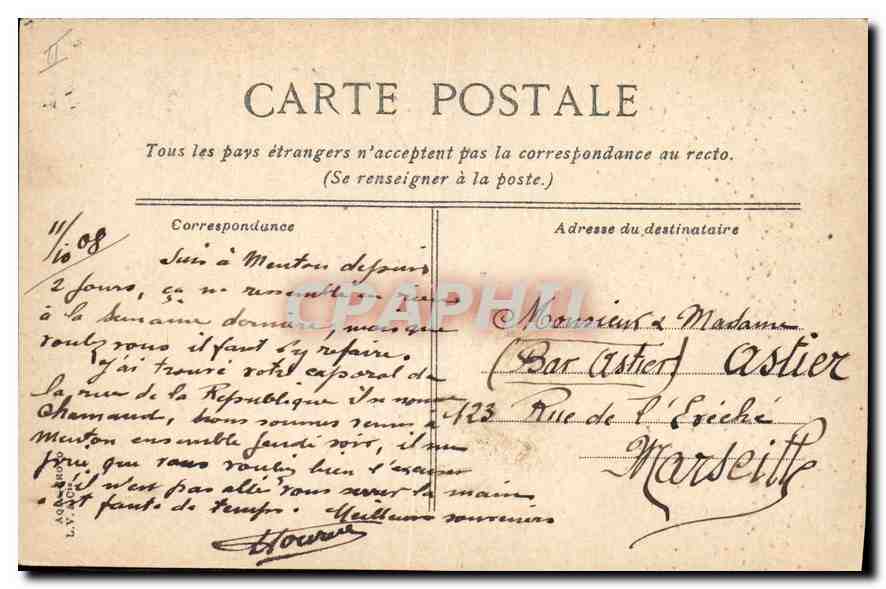CPA Menton Le pont St louis — Rückseite
