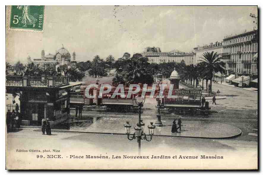CPA Nice Place Massena Les Nouveaux Jardins et Avenue Massena Tramway