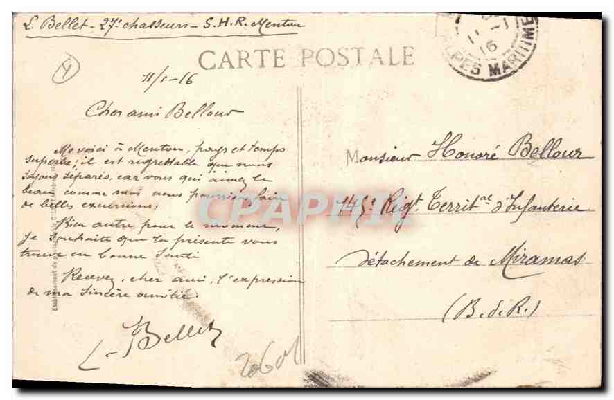 CPA Menton Le Casino et Jardins  — Rückseite