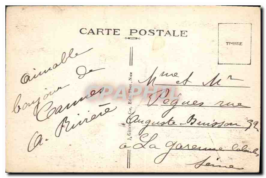 CPA Cannes Le Casino Les Hotels Bateaux — Verso