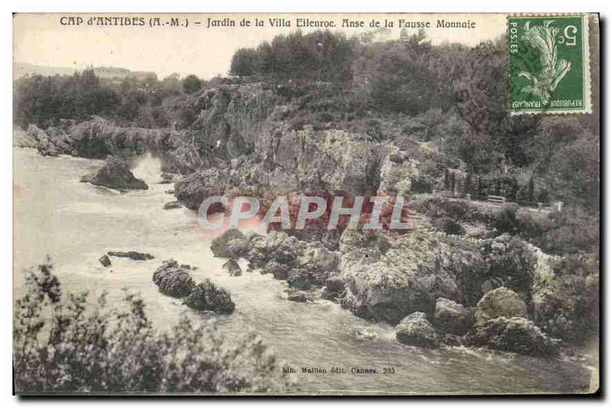 CAP d'ANTIBES (A.-M.) — Jardin de la Villa Eilenroc, Anse de la Fausse Monnaie — Éditeur : Malin, Cannes, n° 295