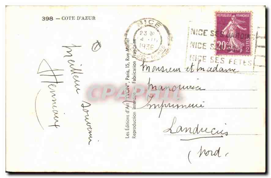 CPA Panorama de Nice de la Frontiere Italienne Cote d'Azur  — Rückseite