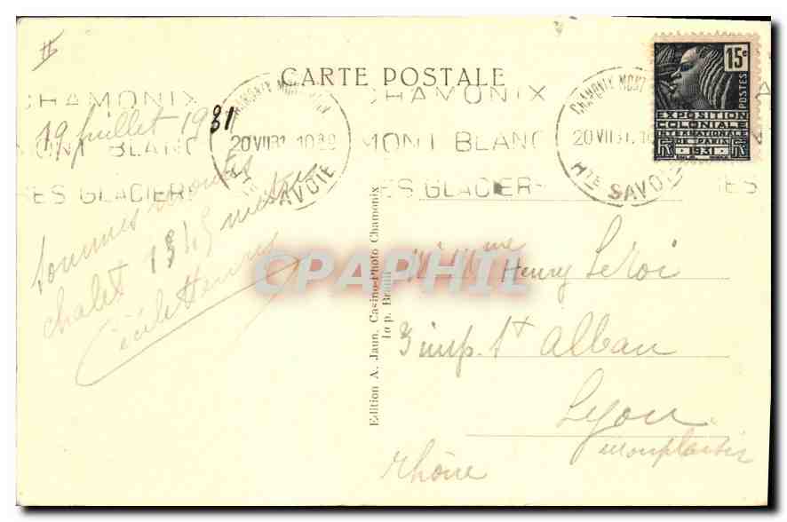 CPA Plan des Chablettes et le Mont Blanc  — Verso