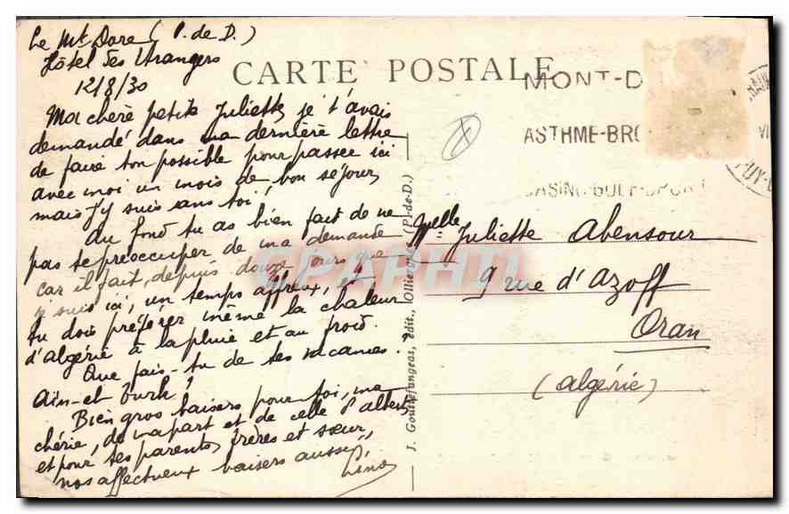 CPA Le Mont Dore Vallee d'Enfer et Aiguilles du Diable  — Verso