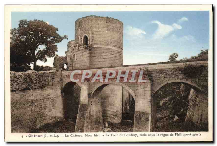 CPA Chinon L et l Le Chateau Mon hist La Tour du Coudray battle sous le regne de Philippe Auguste 
