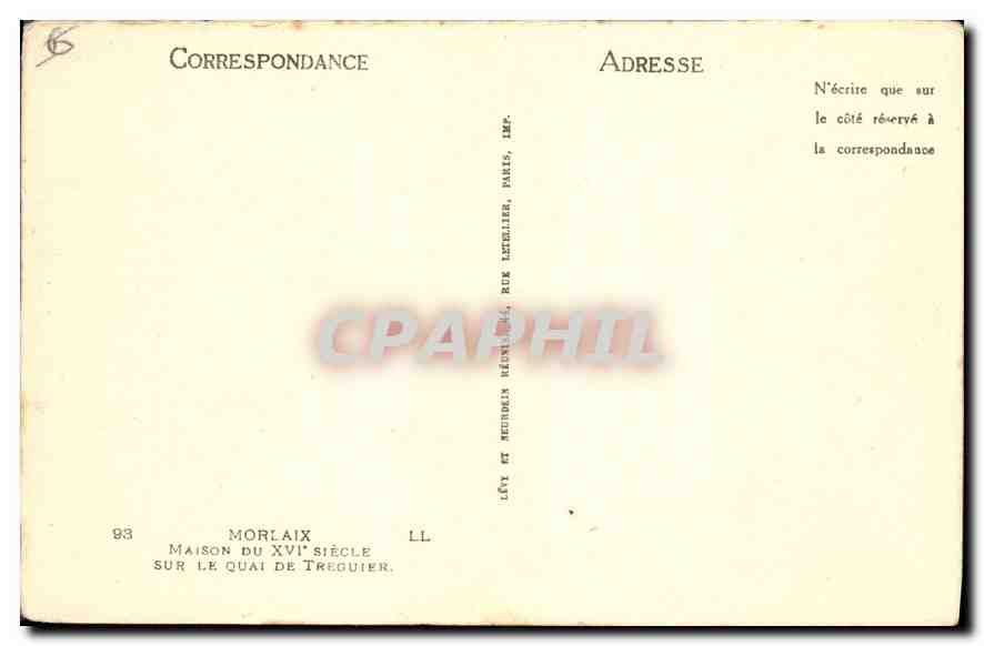 CPA Morlaix Maison du XVI siecle Sur le Quai de Treguier Bateau — Rückseite
