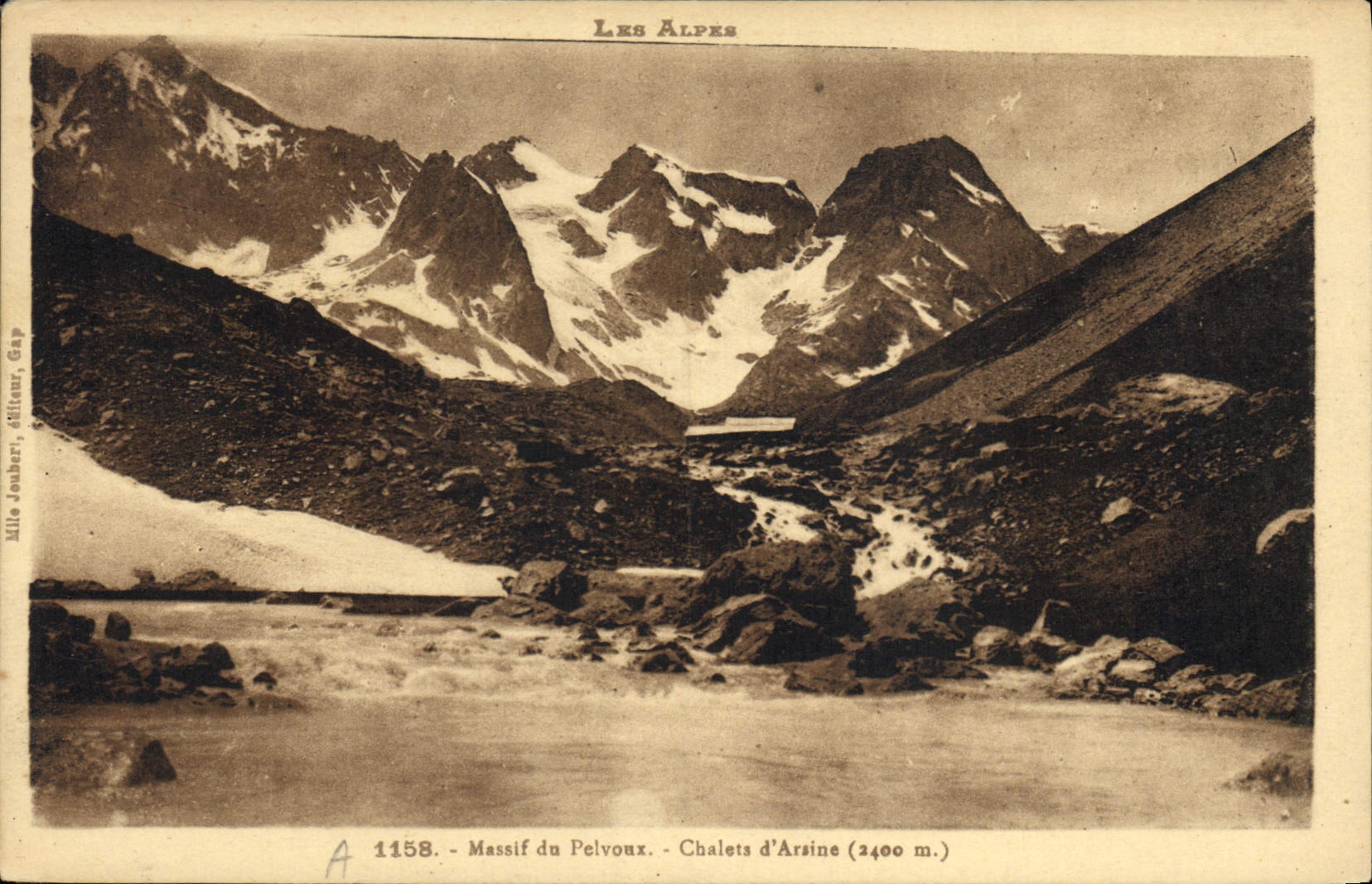Massif du Pelvoux — Chalets d'Arsine (2400 m.) — Mile Jonbert, éditeur, Gap, n° 1158