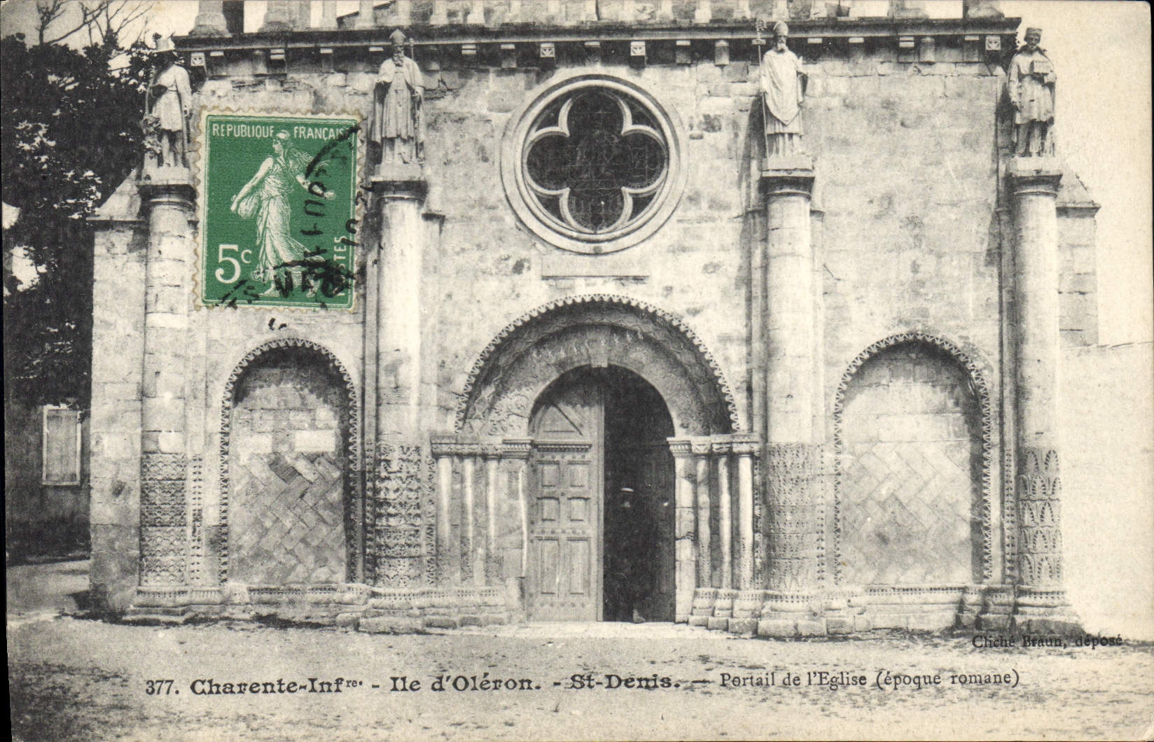 Portail de l'Église Saint-Denis — Île d'Oléron — Époque romane — Cliche Braun, déposé